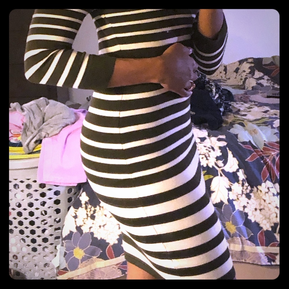 Striped Off Shoulder Sweater dress